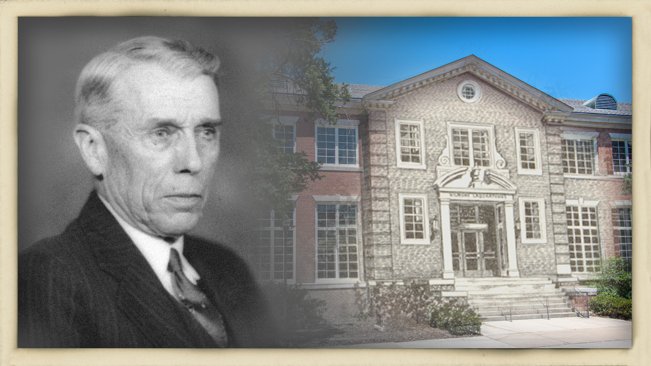 John Jenkins Wilmore is shown with the building that bears his name, the Wilmore Laboratories.