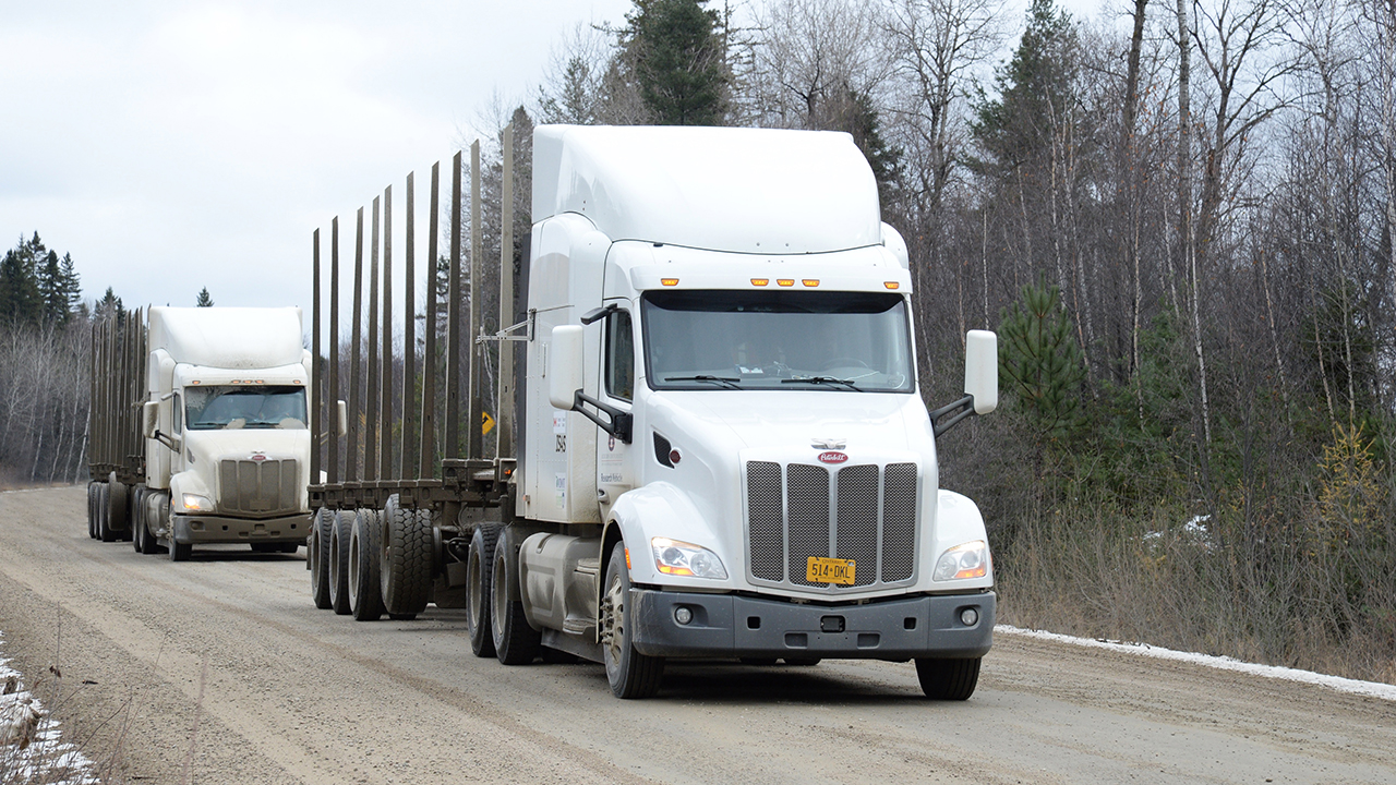The truck platoon is seen driving in Canada. 