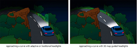 Adaptive and 3D map-guided headlights