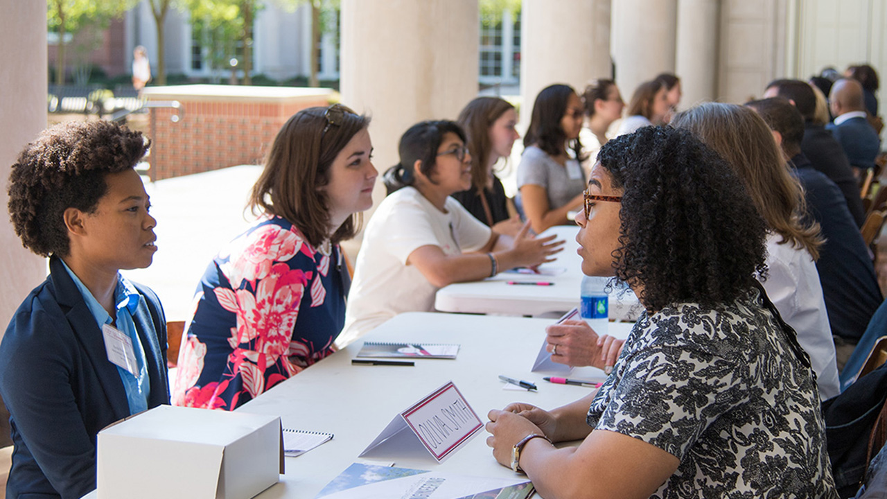 Engineering students and alumni met for a speed mentoring session at the 100+ Women Strong conference in April.