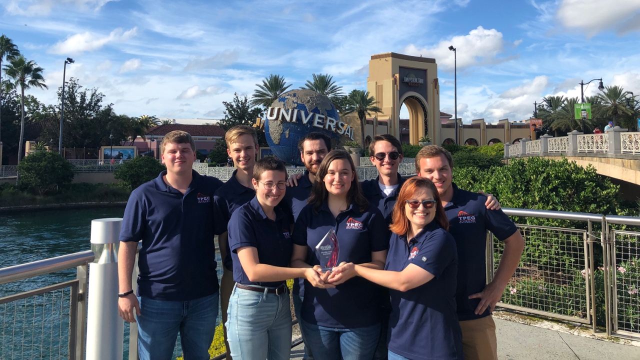 Members of Auburn University's Theme Park Engineering Group pose after winning the award for Best Attraction at the 2018 Ryerson Invitational Thrill Design Competition