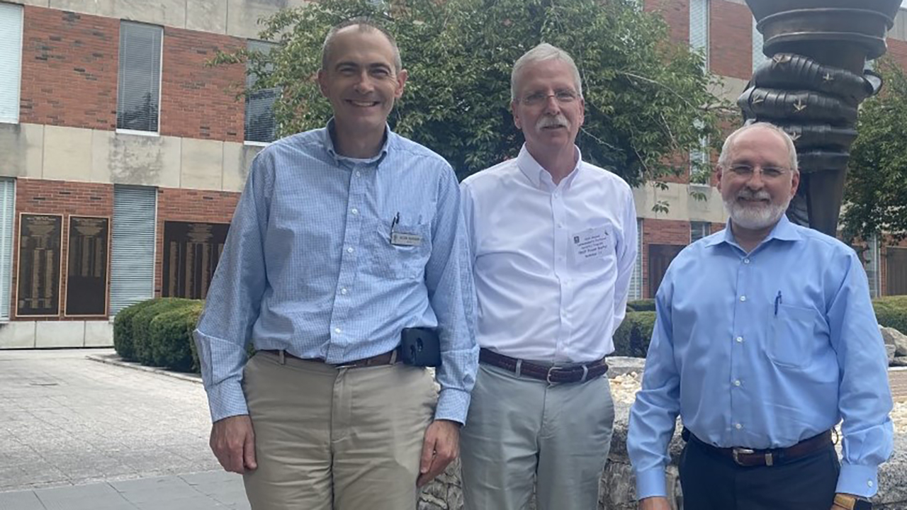 Auburn Engineering Interim Dean Steve Taylor, right, was joined at the U.S. Army War College by Veterinary Medicine Associate Professor Col. Jacob Johnson, left, and Veterinary Medicine Associate Dean for Research Skip Bartol.