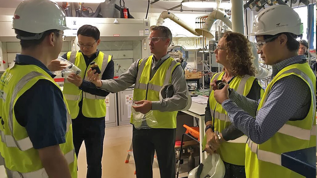 NCAT Director Randy West (center) tours the European Bioenergy Research Institute at Aston University as part of a two-week trip during his fellowship.