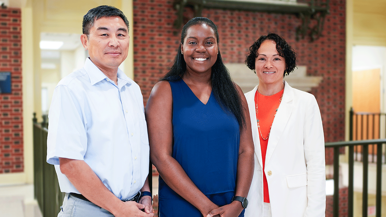 From left, Zhihua Jiang, the Auburn Pulp and Paper Associate Professor in chemical engineering, Symone Alexander, assistant professor in chemical engineering, and Selen Cremaschi, the B. Redd & Susan W. Redd Professor and chemical engineering chair.