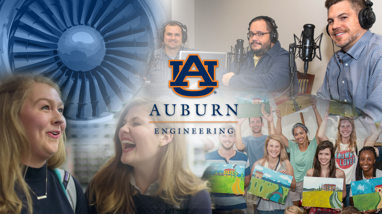 Collage featuring Auburn Engineering communications and marketing initiatives