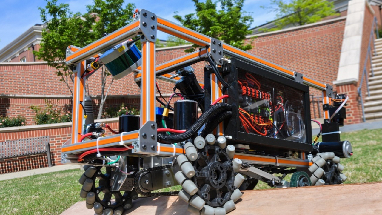 An autonomous robot built by the Auburn University Robotic Mining Challenge Team.