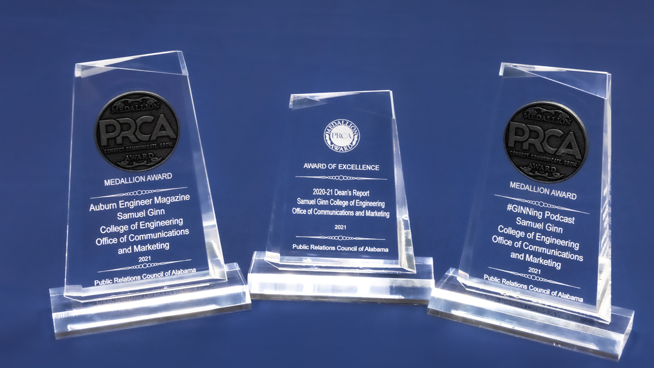 The Auburn Engineering Office of Communications and Marketing took home three PRCA awards: two medallions and an award of excellence.