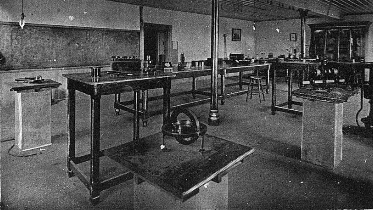 The first electrical engineering laboratory at Auburn contained graded volt meters, ammeters, a watt meter, and a Weston dynamo. (Photo courtesy of Auburn University Archives)