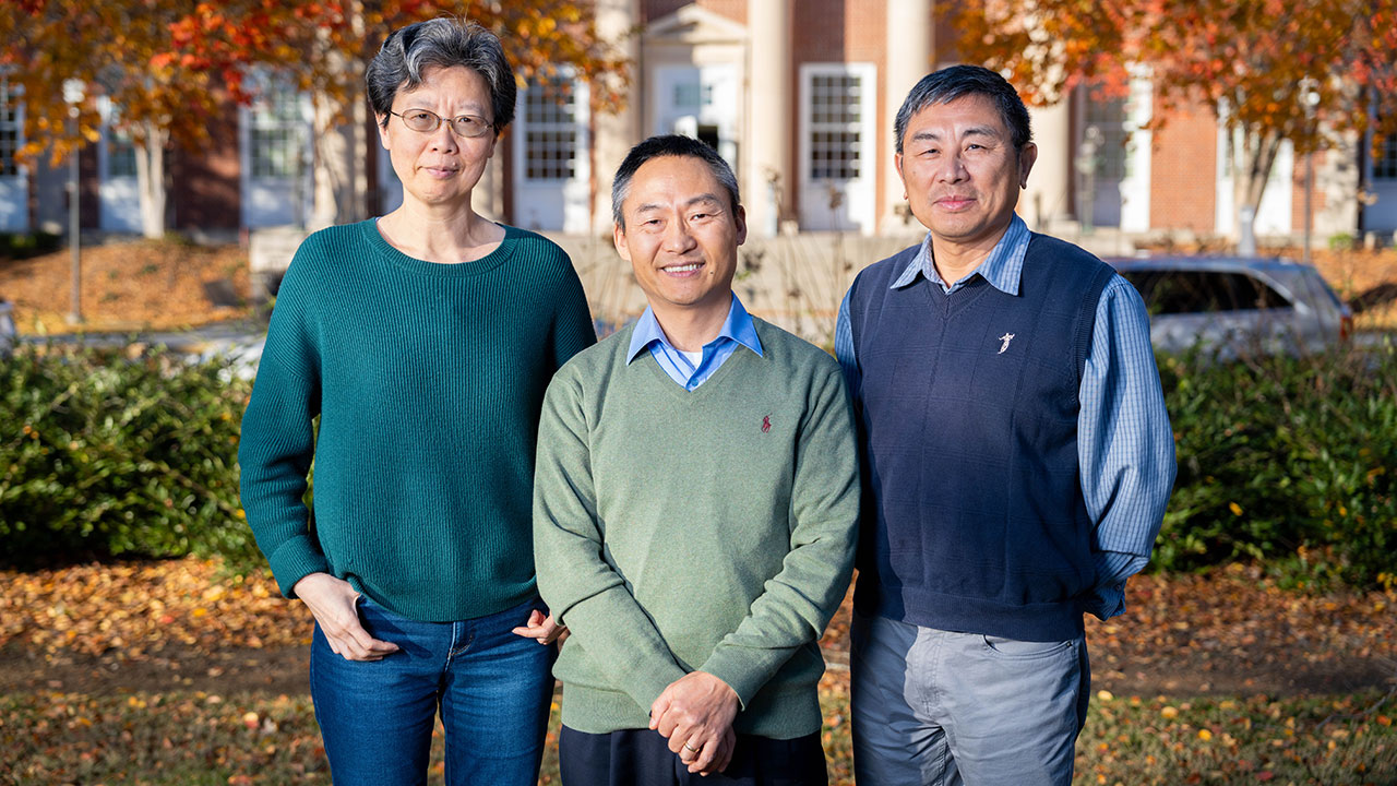 From left, Jin Wang, Peter He and Zhihua Jiang.