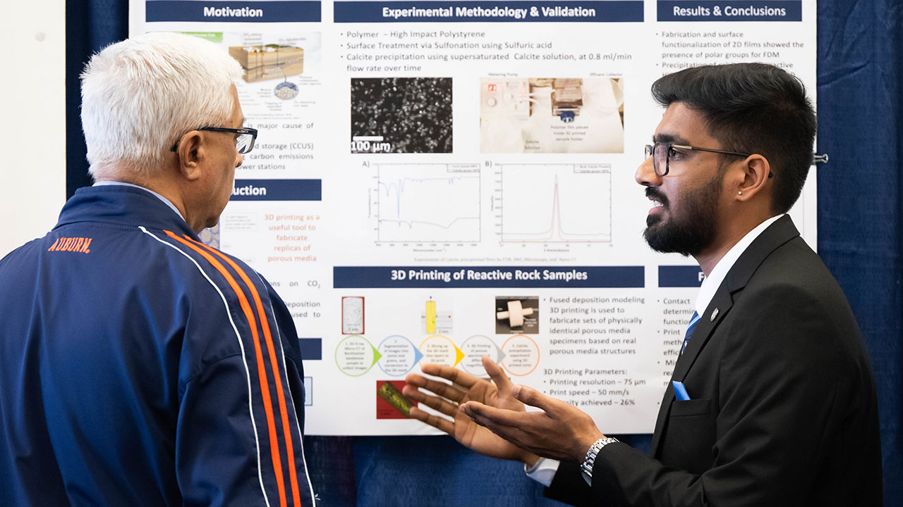 Harrish Kumar Senthil Kumar, a graduate student in chemical engineering, shares his research, "3D Printing of Reactive Porous Media Investigating Co2 Sequestration Impacts.