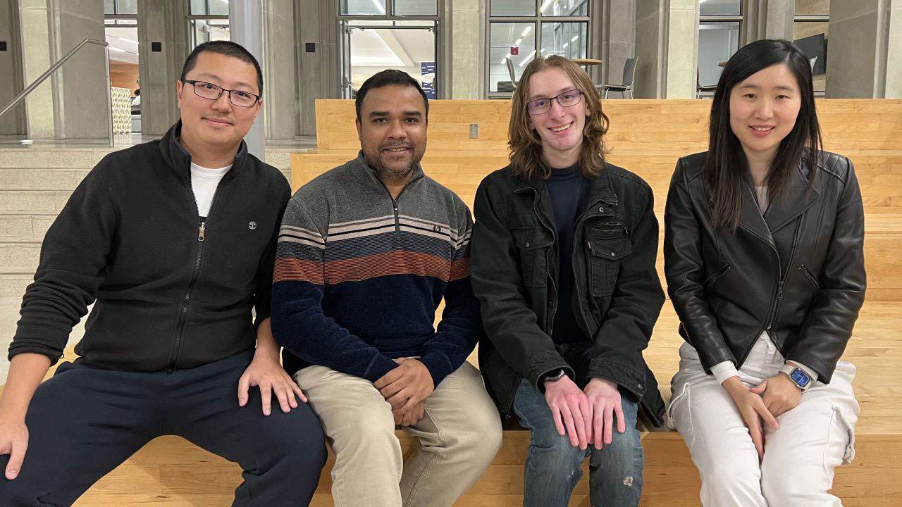 From left, Wenying Li (agricultural economics), Shubra Kanti Karmaker (computer science and software engineering), Alex Knipper (graduate student, computer science and software engineering), and Jingyi Zheng (COSAM). 