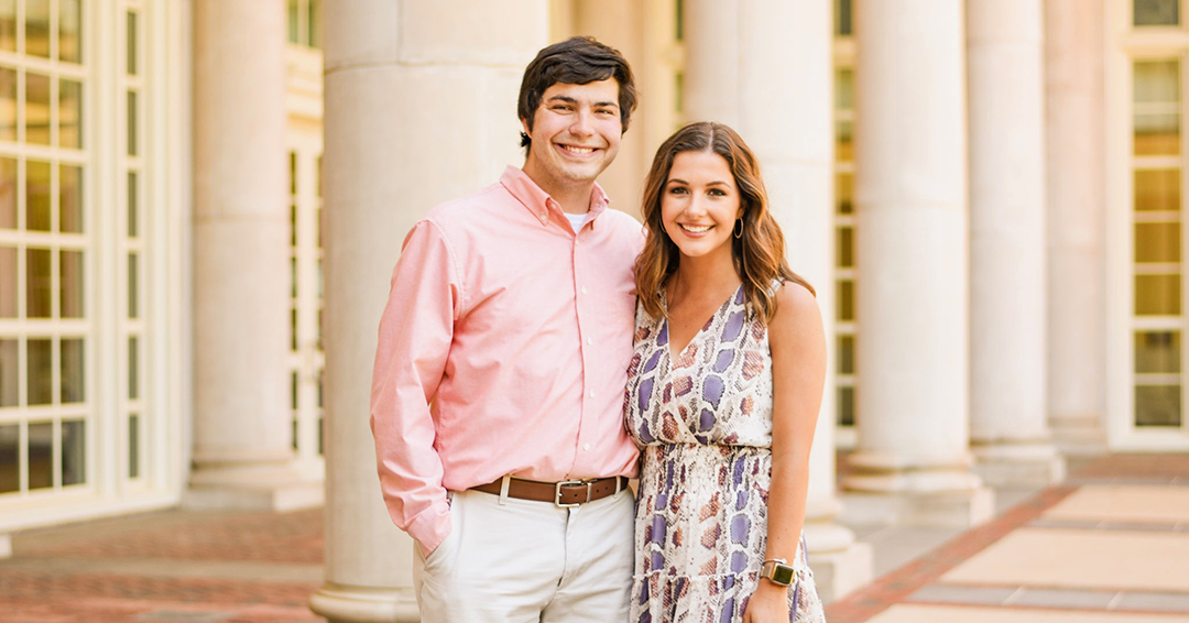 Ryan McGill and Jennifer Matis, Auburn Engineering alumni, posing together on campus.