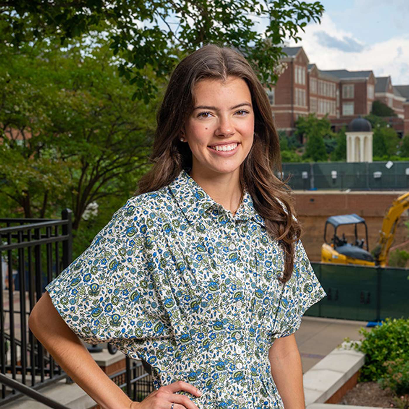 Civil engineering graduate student India Warren smiles outdoors on Auburn University’s engineering campus.