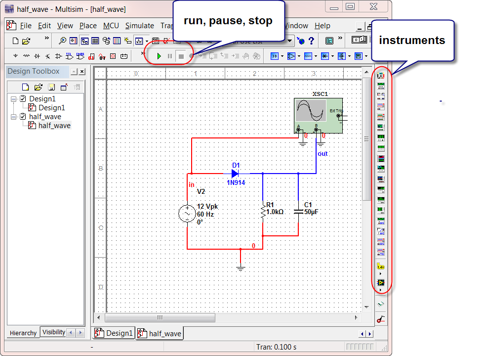3. Rectifiers Simulation with Scope Instrument — Circuit Simulation and