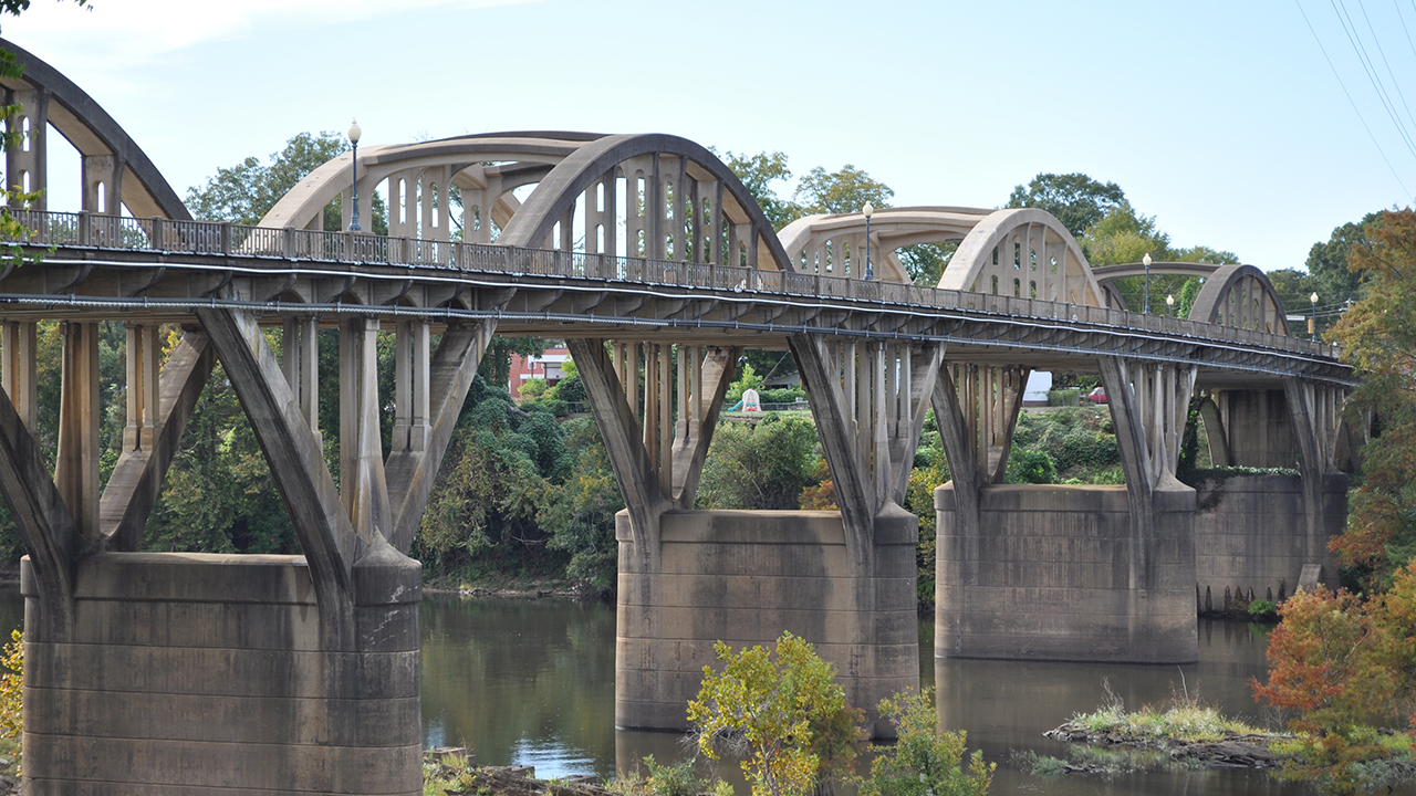 Pictured is the Bibb Graves Bridge over the Coosa River in Wetumpka, Alabama. 