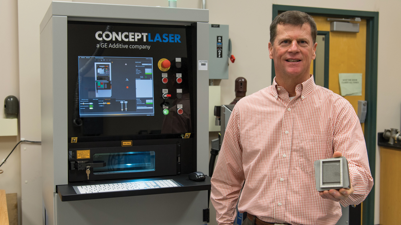 Auburn Engineering senior lecturer Rick Williams poses in a mechanical engineering lab.