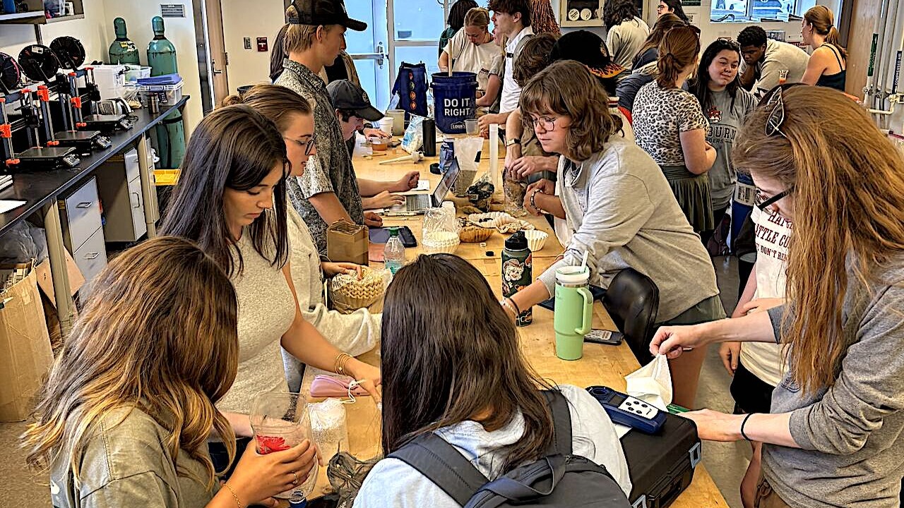 Sand, rocks, gravel and toilet paper are some of the materials students in Jonathan Davis' BSEN 2210 Engineering Methods for Biological Systems course use to create workable water filters.