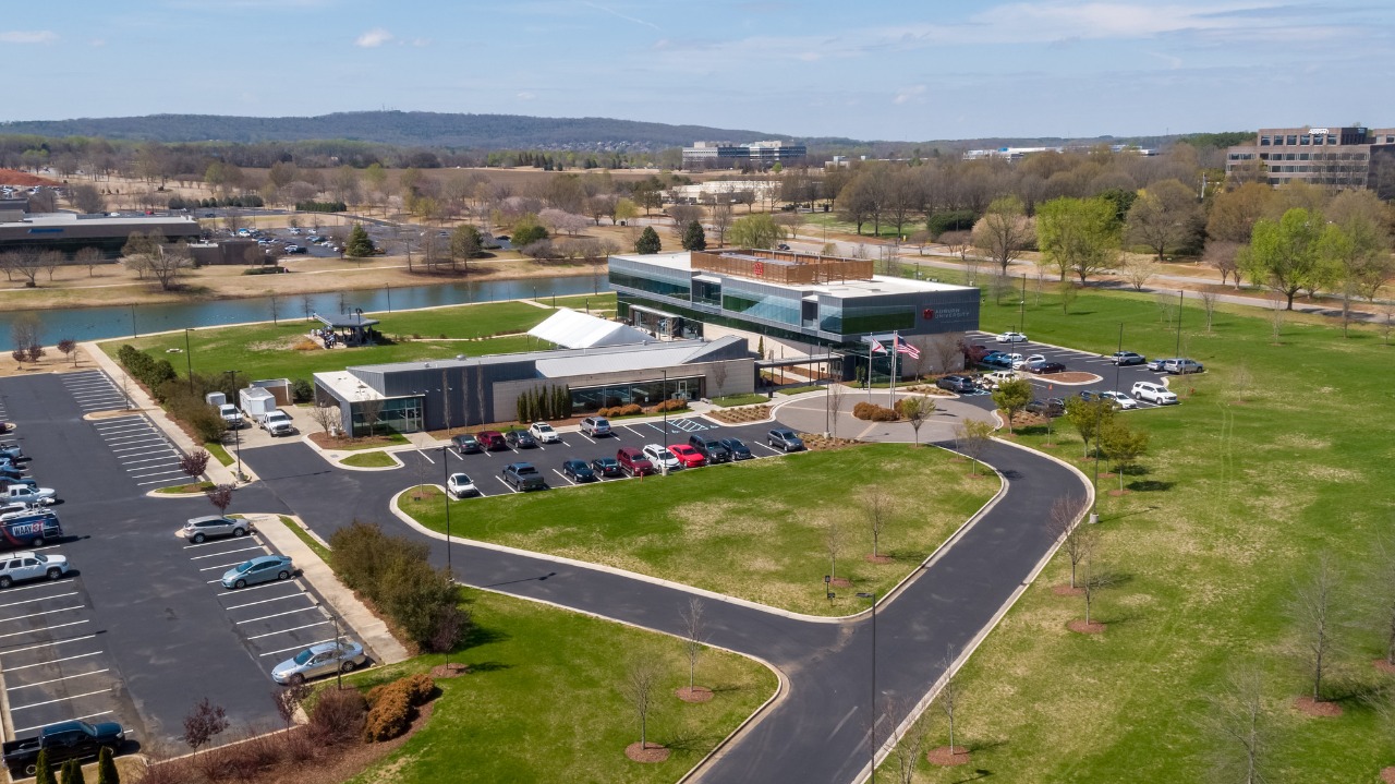 An aerial view of the Auburn University Innovation and Research Campus in Huntsville which houses the Auburn University Applied Research Institute.