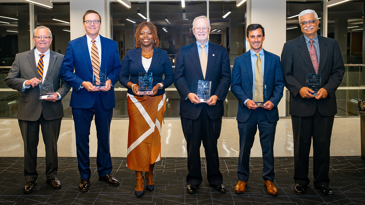 The 2024 Auburn Alumni Engineering Council award winners included Distinguished Auburn Engineers Maury Gaston, ’82 mechanical engineering; Chris Kramer, ’94 civil engineering; Shirley Boulware, ’91 chemical engineering; Art Slotkin, ’68 aerospace engineering; Outstanding Young Auburn Engineer Jordan Watkins, ’12 civil engineering; and Superior Service Sushil Bhavnani, professor emeritus.