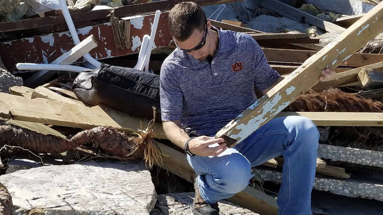 Auburn University Assistant Professor David Roueche analyzes damage after Hurricane Irma in Florida Roueche and fellow researchers are collecting data from more than 900 buildings after hurricanes in Texas and Florida to determine why some structures failed and others didn’t.