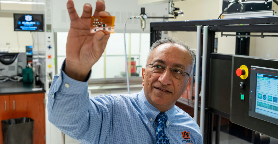 Auburn's Pradeep Lall displays an FHE inside his laboratory. 