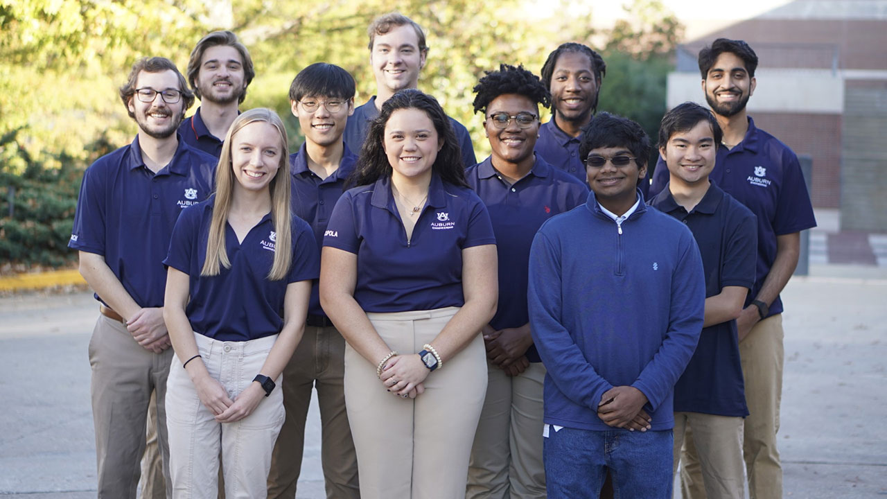Auburn AIChE officers, from left to right, Sam Sessions, Tyler Lunsford, Della Kelly, Minjae Jung, McKinley Reese, Jessica Brouillette, Tyra Babbs, Jerin Thomas, Benjamin Gunasekaran, Harrison Edwards and Ishan Patel.