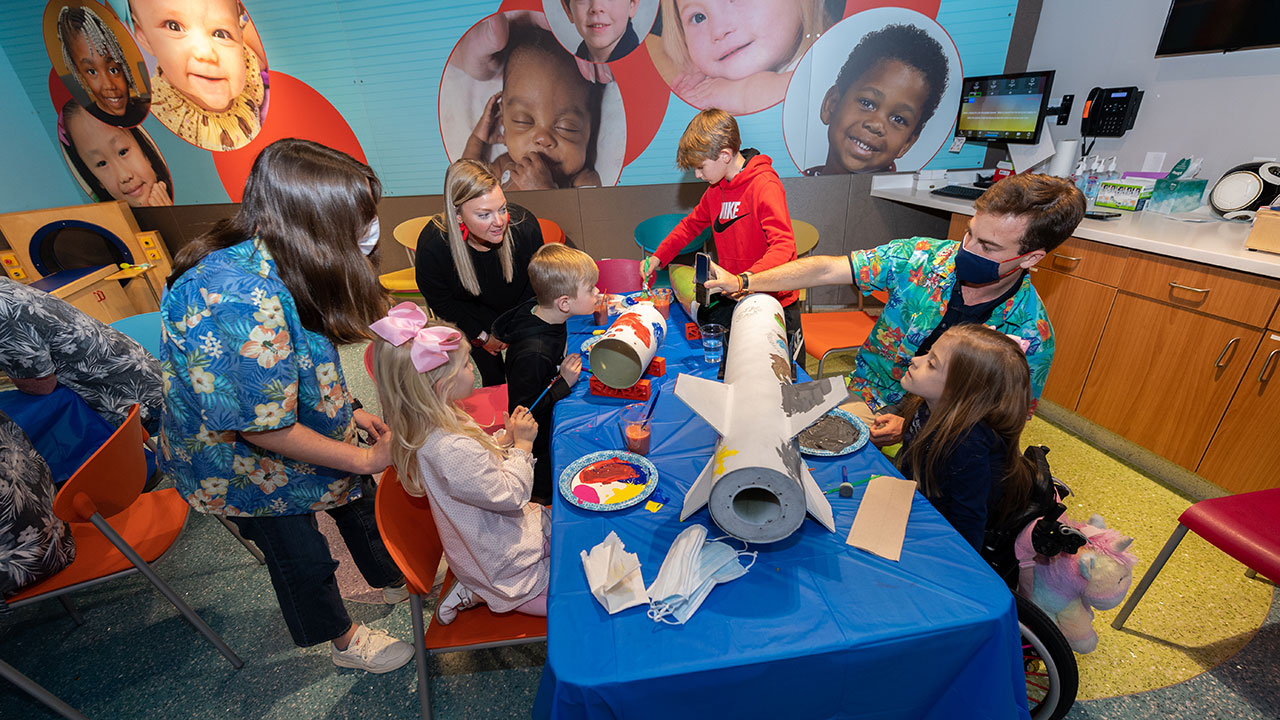 Auburn University Rocketry Association members helped Children's of Alabama patients paint and shared insights on rocketry and space for nearly two hours at the Birmingham hospital on the afternoon of Feb. 13.