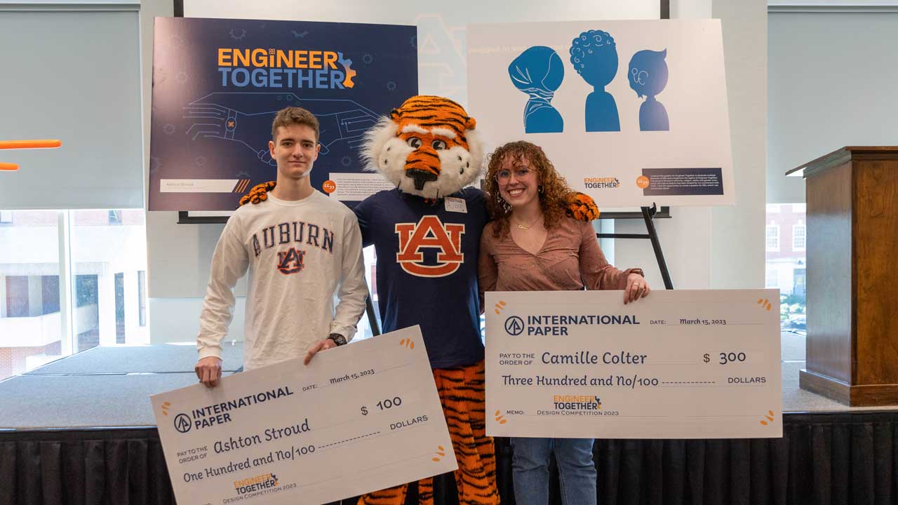 Ashton Stroud, sophomore in computer science and software engineering, and Camille Coulter, senior in biosystems engineering, took home the top two prizes in this year's Engineer Together design competition.