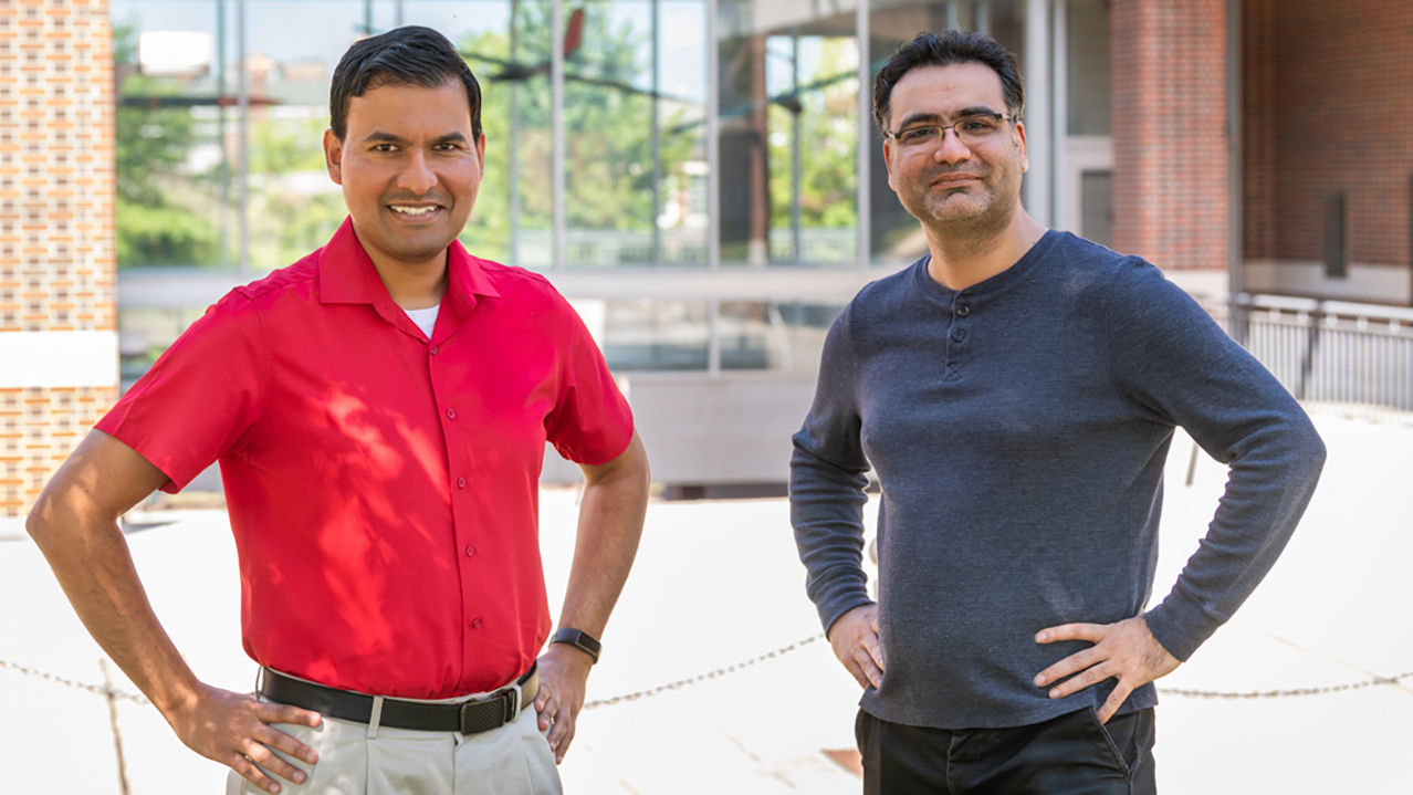 Imon Chakraborty, left, and Ehsan Taheri will collaborate with Transcend Air by using a one-fifth scale model of the concept Vy400 to test and validate flight control system architecture and fly-by-wire flight control laws through a series of bench tests followed by outdoor flight tests. 
