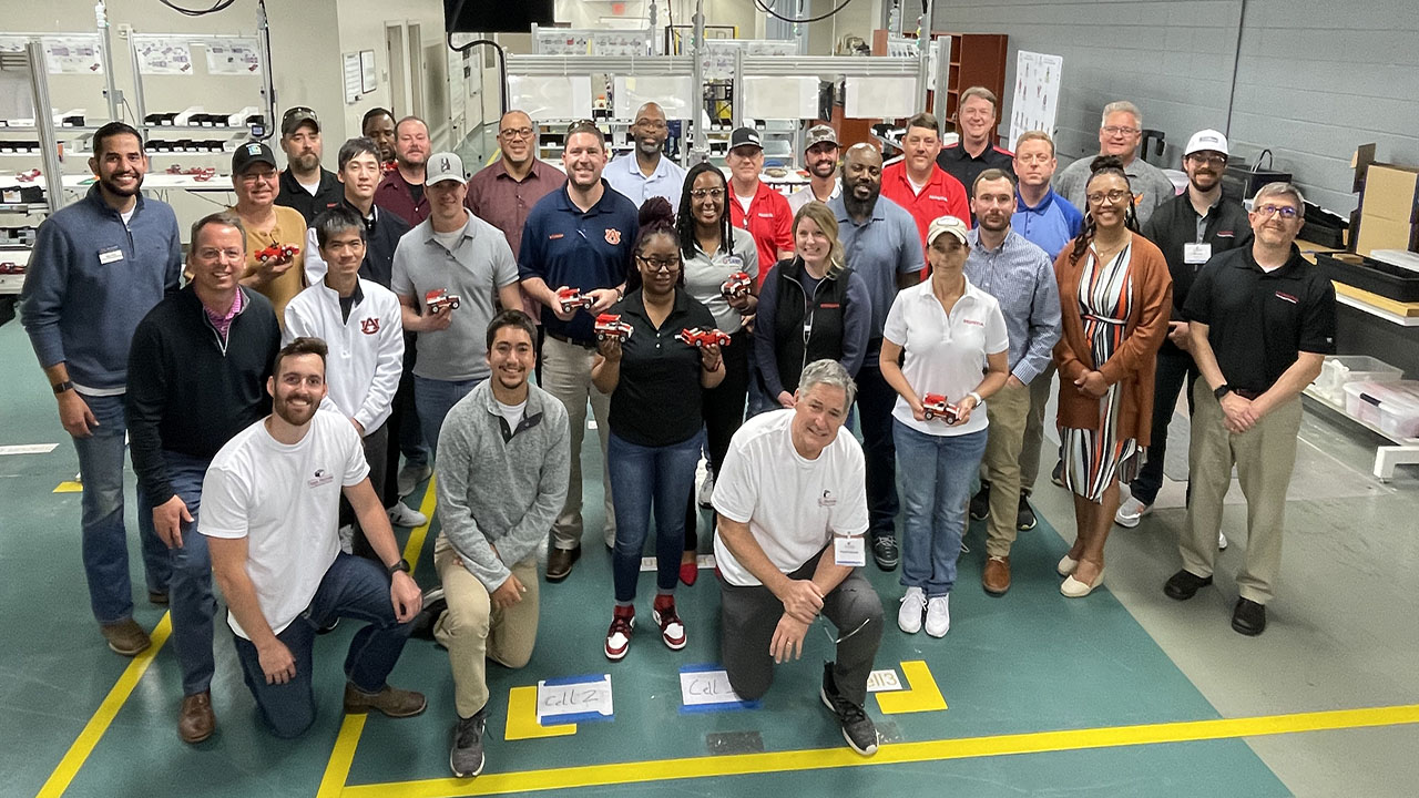 The Lean Manufacturing training, led by Tom Devall, director of the Auto Manufacturing Initiatives in ISE, was a full day that included lessons on standardization and continuous improvement, as well as Lean and mass production runs in the Tiger Motors Lab, commonly referred to as the Lego Lab.