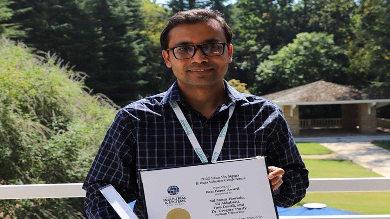 Monir Hossain, a doctoral student in the Auburn University Department of Industrial and Systems Engineering, was recently recognized at the IISE Lean Six Sigma Data Science Conference in the Best Paper Award competition.