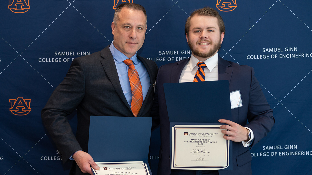 The collaboration between Richard Sesek,  the Tim Cook Associate Professor in the Department of Industrial and Systems Engineering, and senior recently earned them the Mark A. Spencer Creative Mentorship Award from the Samuel Ginn College of Engineering. 