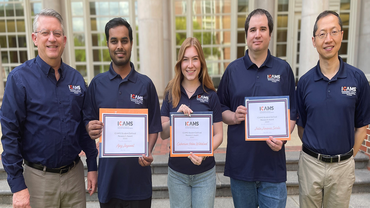 Recipients of the 2022 ICAMS Student Defined Research Awards included Ajay Jayswal, Catherine Wittekind, and Julio Jimenez Sarda.
