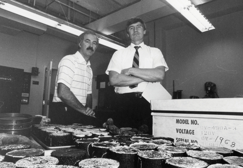 Frazier Parker (left) and Ray Brown (right) at the NCAT facility in the Harbert Engineering Center.