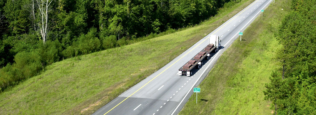 Arial photo of semi truck on NCAT Test Track