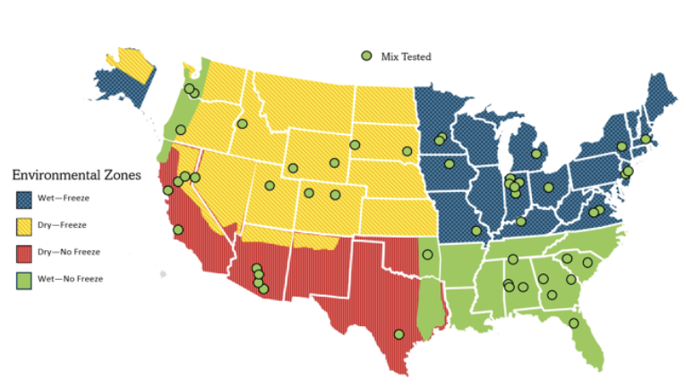 Figure 2. Locations of projects where mixture samples were obtained for this study.